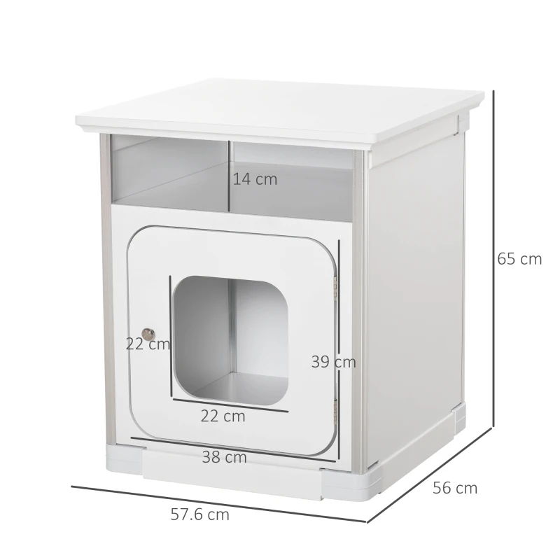 PawHut Wooden Cat Litter Box Enclosure Washroom Cave House Decorative End Table Cabinet Indoor with Magnetic Door White