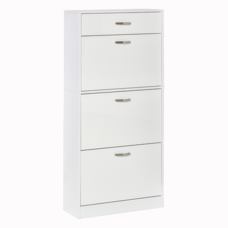 HOMCOM Shoe Cabinet with 4 Drawers Storage Cupboard w/ Flip Doors for 18 Pairs White