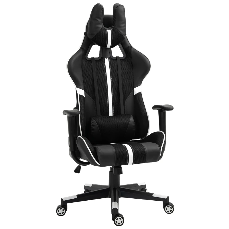 Vinsetto Racing Gaming Chair Adjustable Height W/ Headrest and Lumbar Support - White/Black