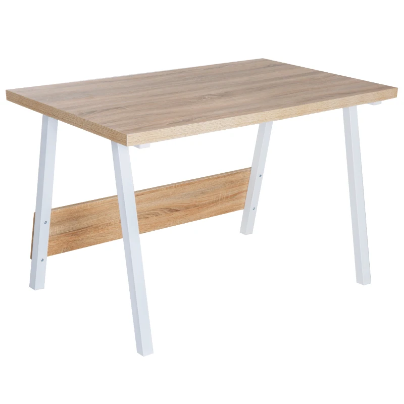 HOMCOM Computer Desks, 120Lx74Wx76H cm, MDF, Steel-Oak/White Colour