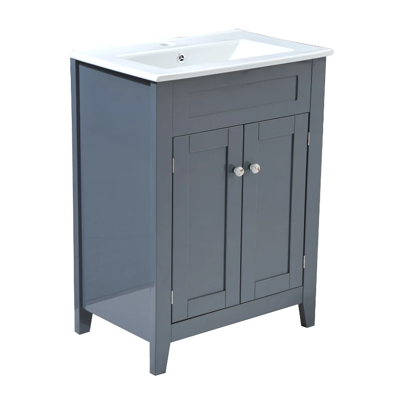 HOMCOM Under Sink Bathroom Storage Cabinet Vanity Unit Wooden Cupboard Basin (Grey)