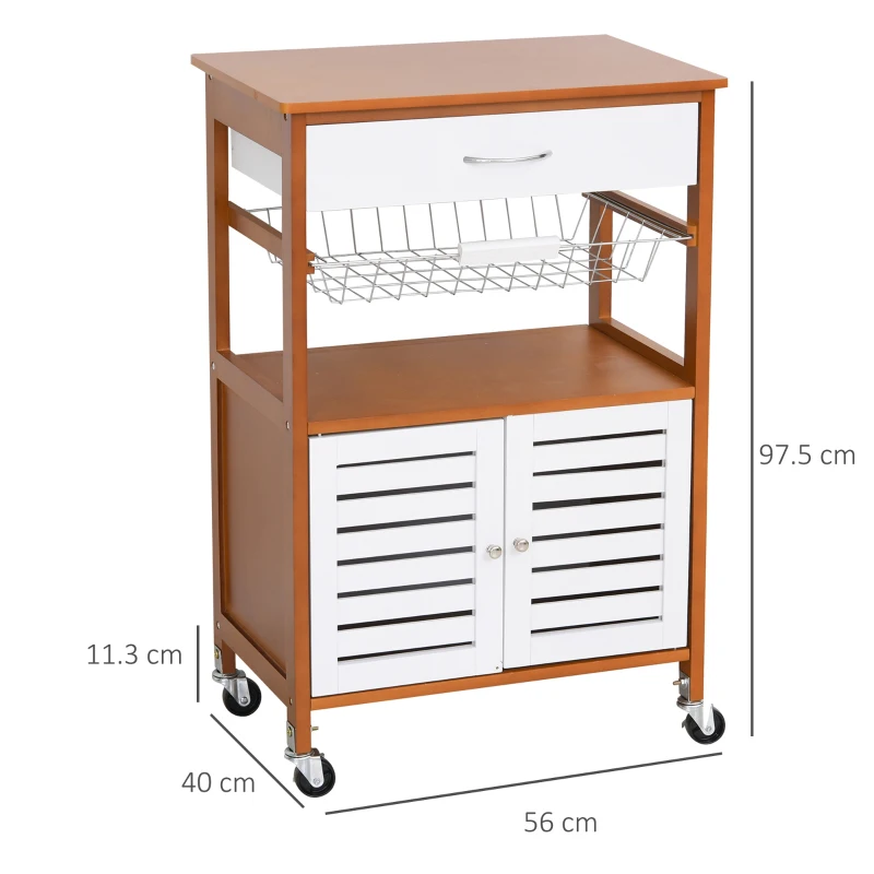 HOMCOM Pine Wood Rolling Kitchen Storage Island White/Brown
