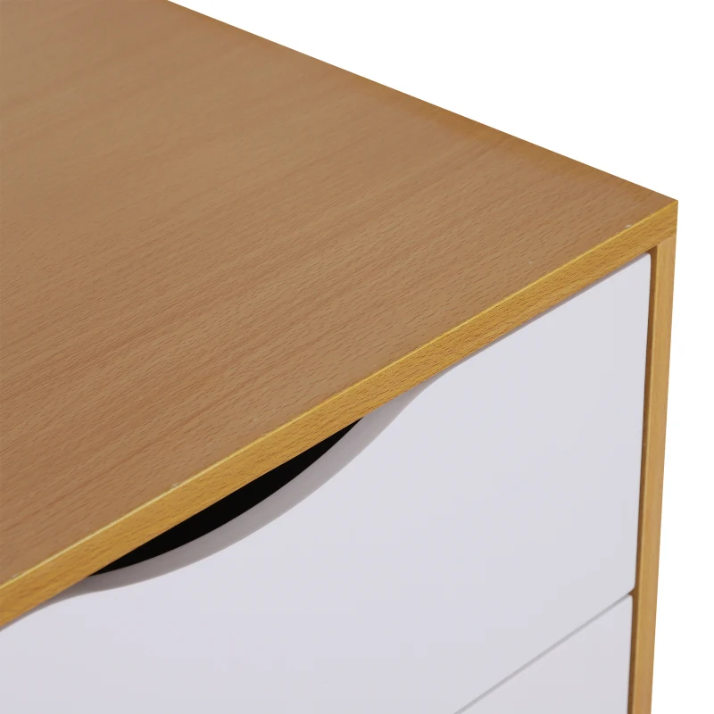 HOMCOM Scandinavian Style Bedside Table W/ 4 Drawers, 48Lx40Dx88H cm-Natural Wood/White Colour