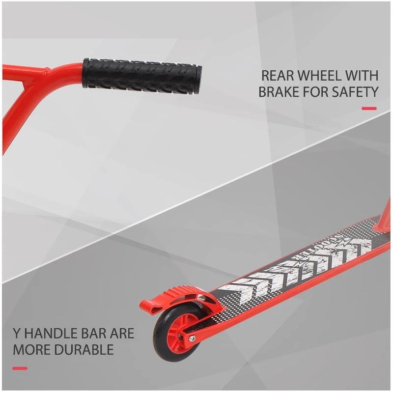 HOMCOM Outdoor Push Stunt Scooter 2 Wheels Fixed Bar 360° Street Commuter Street Push Scooter For Adult Teen Urban Scooter Red