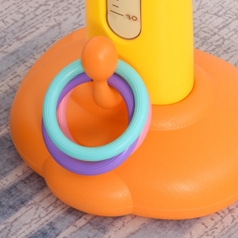 HOMCOM Kids Basketball Hoop and Stand Children Giraffe Ring Toss Play Set w/ Ball Hoops Pump Sucker-ball Adjustable Height from 125 cm to 155 cm