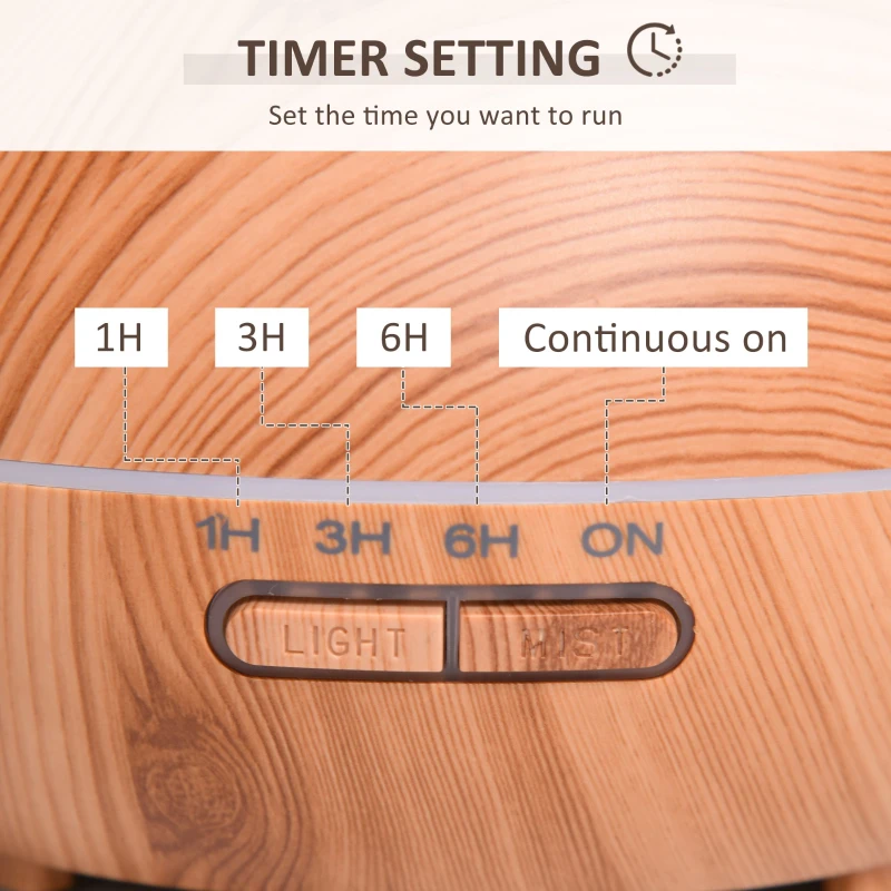 HOMCOM 400ml Aroma Diffuser for Essential Oils & Water Humidifier w/ 7 LED Lights Timer Auto Shutdown Home Office Relaxation Mini Spa Wood Effect Brown