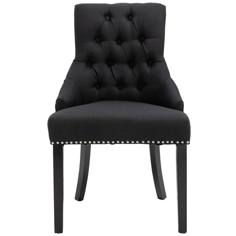HOMCOM Dining Accent Chair Elegant Chic Home Business Linen Upholstery Wood Frame Black