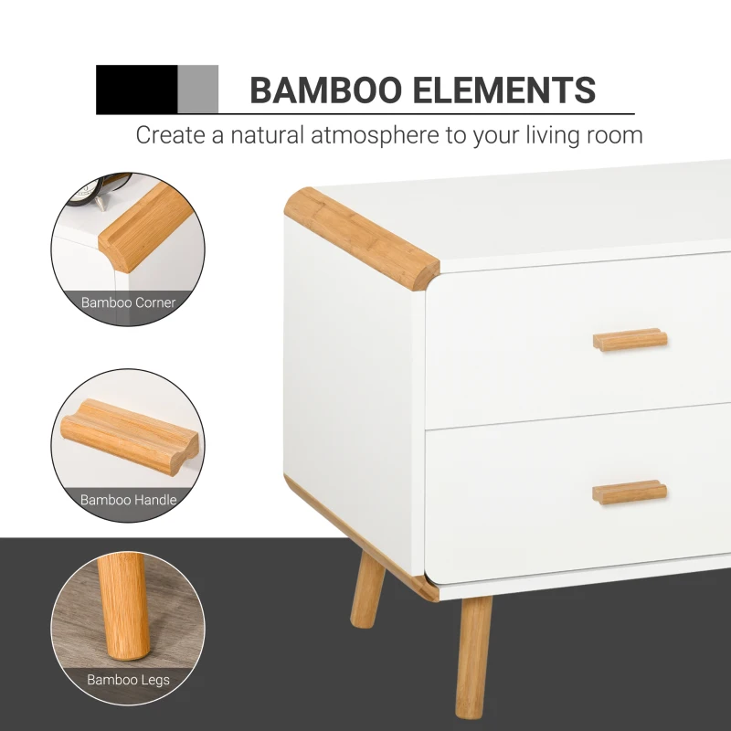 HOMCOM Modern TV Stand for TVs up to 45'' Flat Screen, TV Console Cabinet with Drawers and Cupboard, Cable Hole, Home Entertainment Center, Living Room Bedroom and Office, White