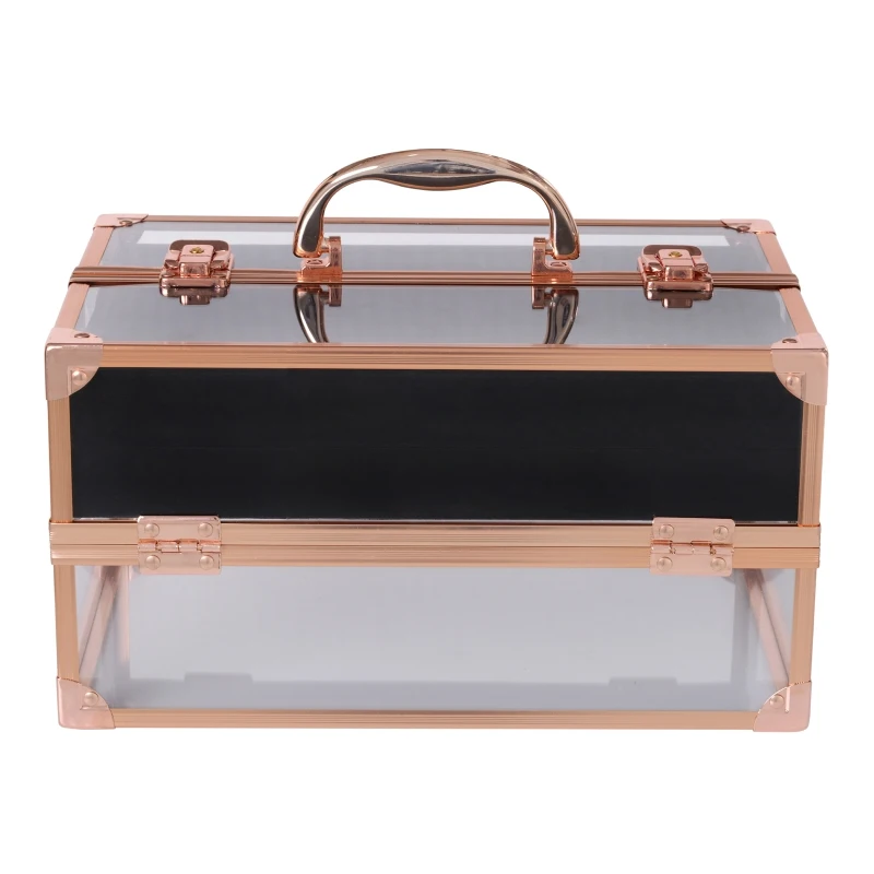 HOMCOM Makeup Cosmetic Case Lockable Storage Vanity Box Unit Lightweight  Acrylic & Aluminium Travel w/ 2 Keys Gold