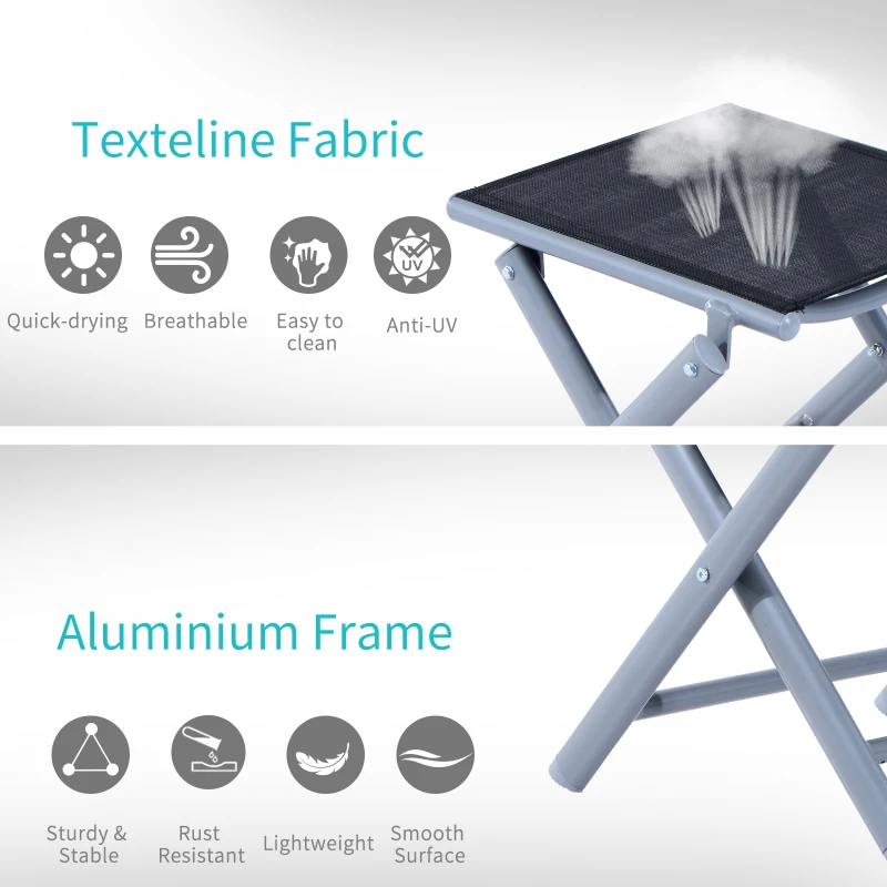 Outsunny Aluminium Texteline Garden Portable Stool Folding Travel Chair Footrest Outdoor Patio Camping Hiking Fishing Seat
