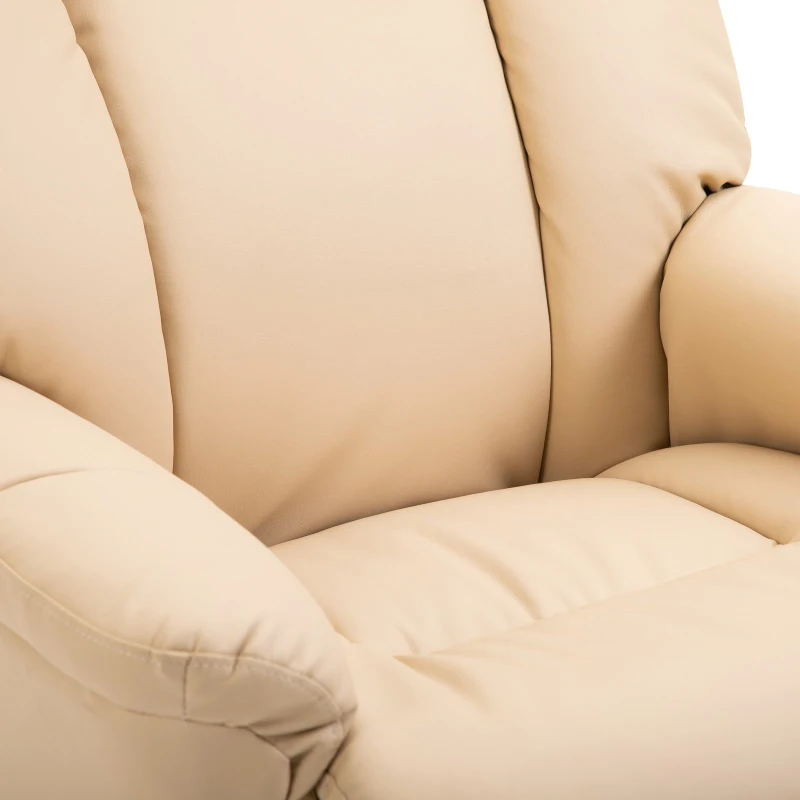 HOMCOM PU Leather Recliner Armchair & Footrest 2 Pcs Duo Set Beige