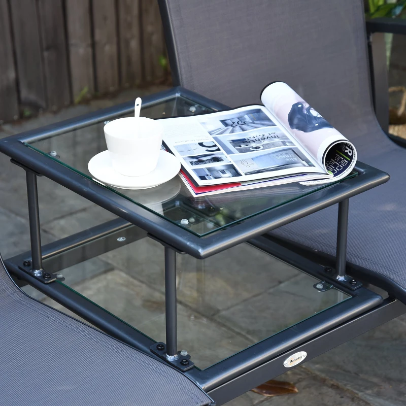 Outsunny Aluminum Texteline 2 Person Bench W/Table-Grey