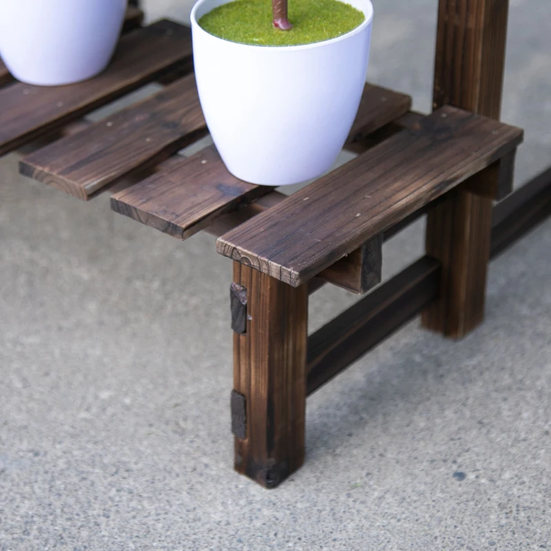 Outsunny 2 Tier Wooden Plant Stand with Trellis, Flowerpots and Vine Plants Indoor & Outdoor Display Rack Great Decoration Garden Patio Balcony Yard Corner 60 x 41.5 x 117 cm