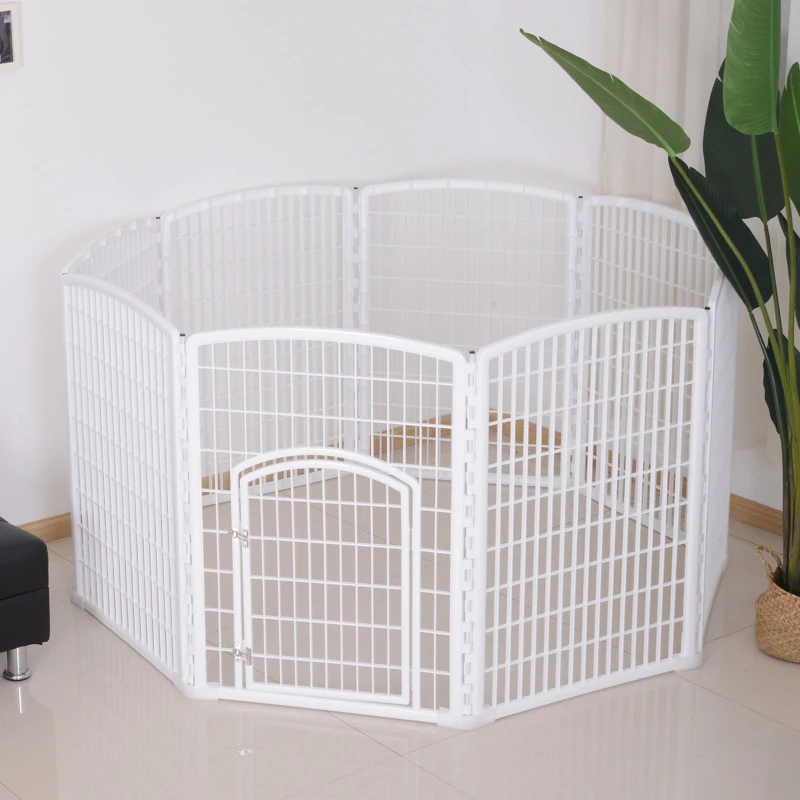 PawHut 8 Panel Dog Pens Pet Puppy PlayPen W/PP, Ф180 x 95Hcm-White