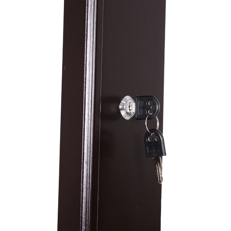 HOMCOM Freestanding Storage Mirror Full Length Jewellery Make Up Perfume Organisation w/ Bottom Drawer Lock LED Lights 150x45cm Brown