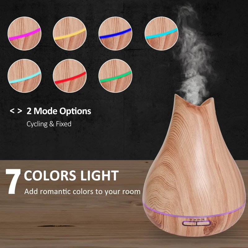 HOMCOM 300ml Aroma Diffuser for Essential Oils Humidifier with Timer, 7 Colors Lights Changing, USB Connection, Auto-off for Home and Office, Wood Effect Nature