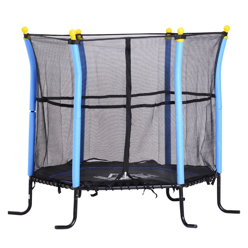 HOMCOM 5FT / 61 Inch Kids Mini Trampoline with Safety Enclosure Net Bungee Design Exercise Rebounder Six Legs Capacity to 60kg Blue