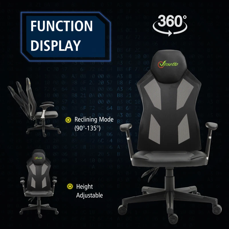 Vinsetto High Back Gaming Chair, PU Leather, Mesh-Black