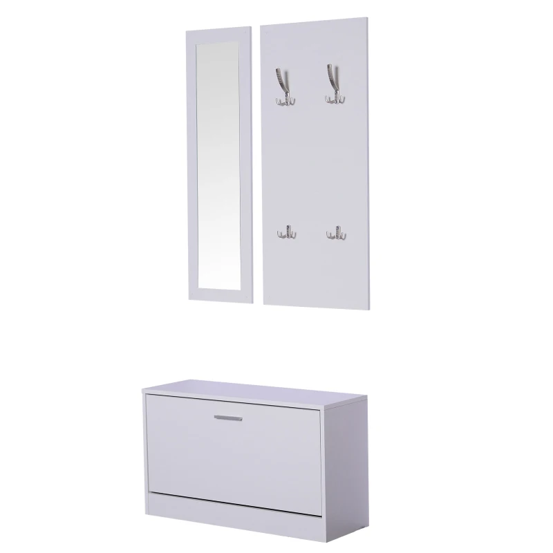 HOMCOM 3-IN-1 Hallway Set W/Mirror-White