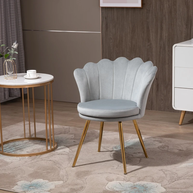 HOMCOM Accent Chair Modern Velvet-Touch Fabric Side Chair with Gold Metal Legs for Living Room & Dining Room, Grey