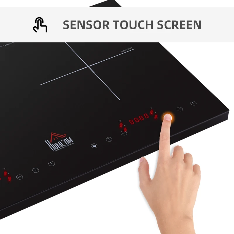 HOMCOM Portable Induction Hob Double Induction Cooker 2800W Twin Hot Plate Electric Cooktop with 8 Power & Temperature Levels 4H Timer Child Lock Sensor Touch LED Display Crystal Glass