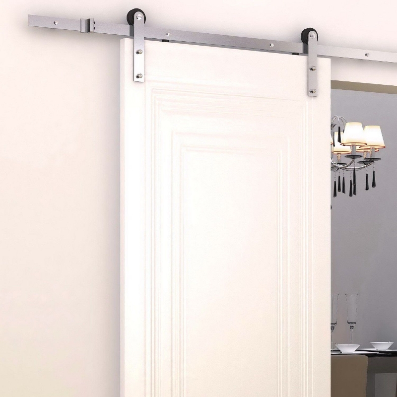 HOMCOM Sliding Barn Door Kit Set Modern Closet Hardware Track System-Silver