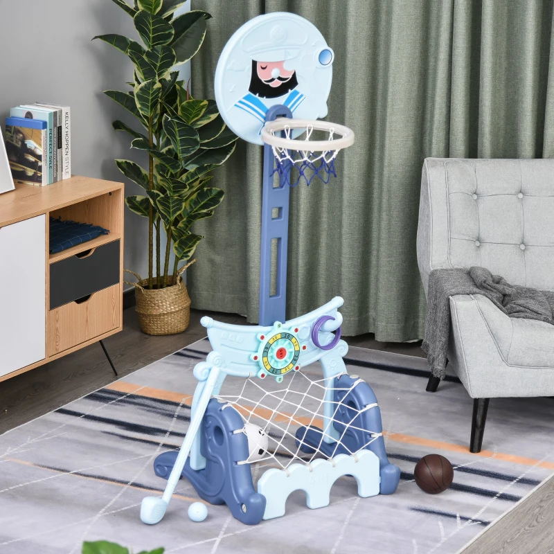 HOMCOM Kids 4-in-1 HDPE Playroom Sports Centre Blue