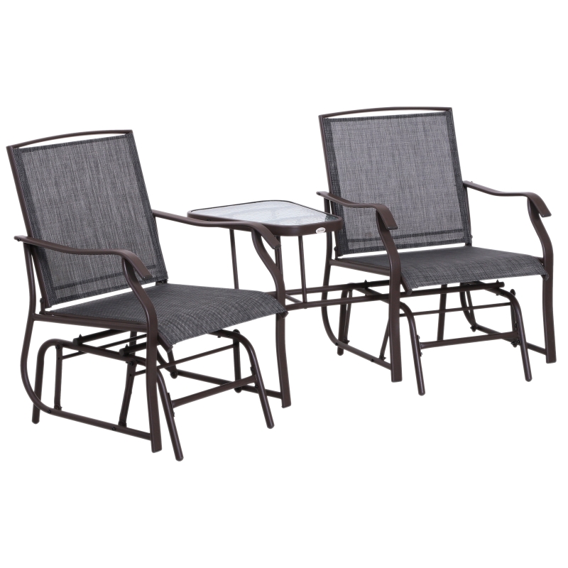 Outsunny 3 Pcs Rattan Garden Furniture Bistro Set Rocking Chair With Tea Table Set, Textilene-Brown/Grey