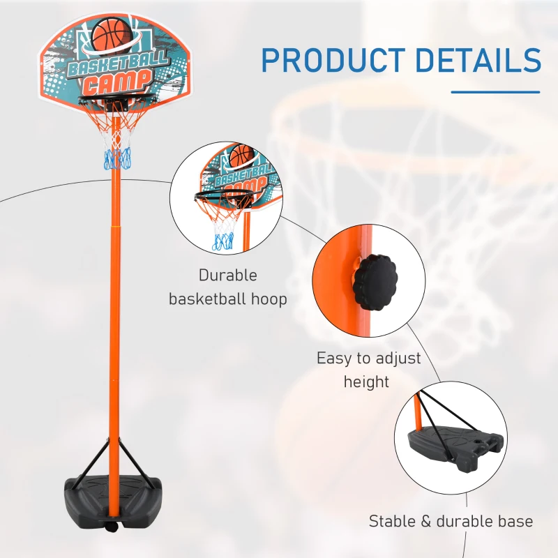 HOMCOM Kids Basketball Hoop and Stand Portable Basketball Stand Set w/ Ball Pump Netting Backboard Adjustable Height from 180 cm to 230 cm