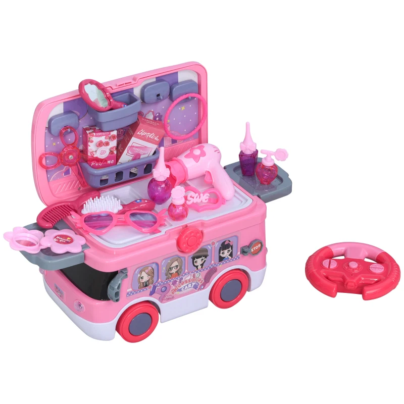 HOMCOM Kids Plastic 26-Piece Pretend Vanity Set Pink
