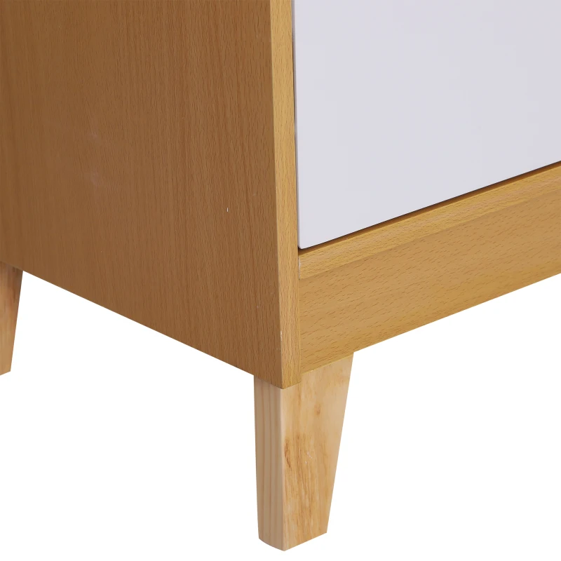 HOMCOM Scandinavian Style Bedside Table W/ 4 Drawers, 48Lx40Dx88H cm-Natural Wood/White Colour