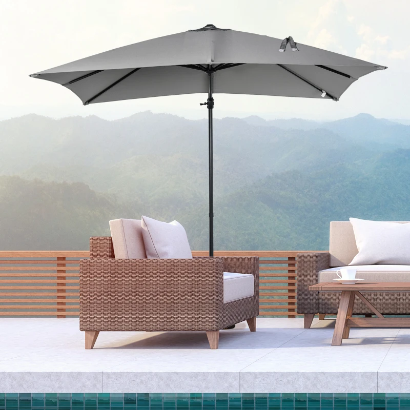 Outsunny 2.7 x 2.7 m Cantilever Parasol, Square Overhanging Umbrella with Cross Base, Crank Handle, Tilt, 360° Rotation and Aluminium Frame, Grey