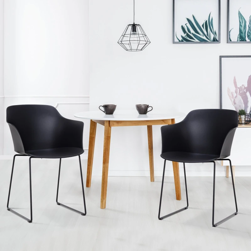 HOMCOM 2 PCs Curved Plastic Dining Chairs w/ Metal Base Black