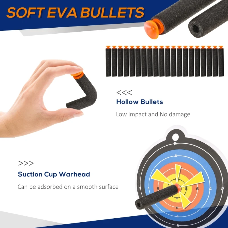 HOMCOM Toy Gun Automatic Foam Blaster Shooter with 20 Soft EVA Refill Darts Automatic Foam Blaster Gun Shooter Continuous Shot Magazine Shooting Target Board Shooting Game for Boys & Girls 8-12 Years