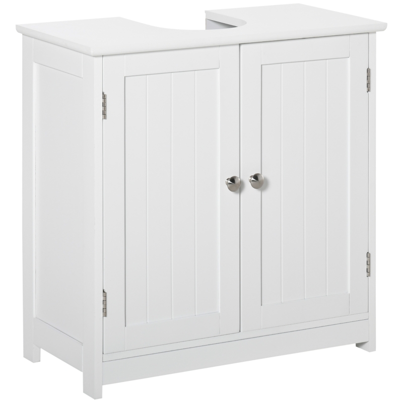kleankin 60x60cm Under-Sink Storage Cabinet w/ Adjustable Shelf Handle White