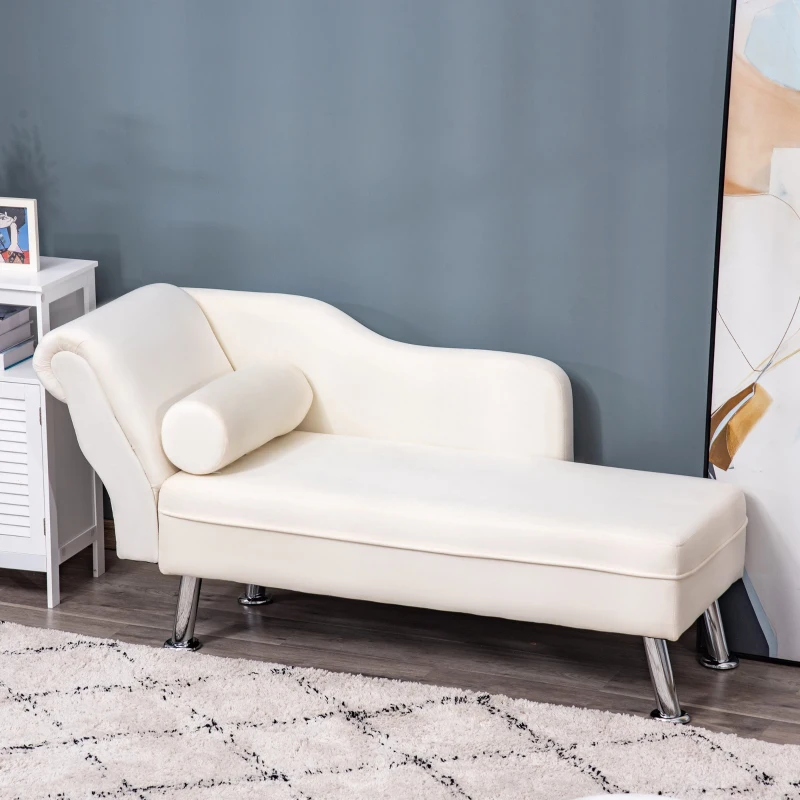 HOMCOM Deluxe Chaise Longue Designer Retro Vintage Style Sofa Lounge Day Bed With Bolster Cushion Cream White