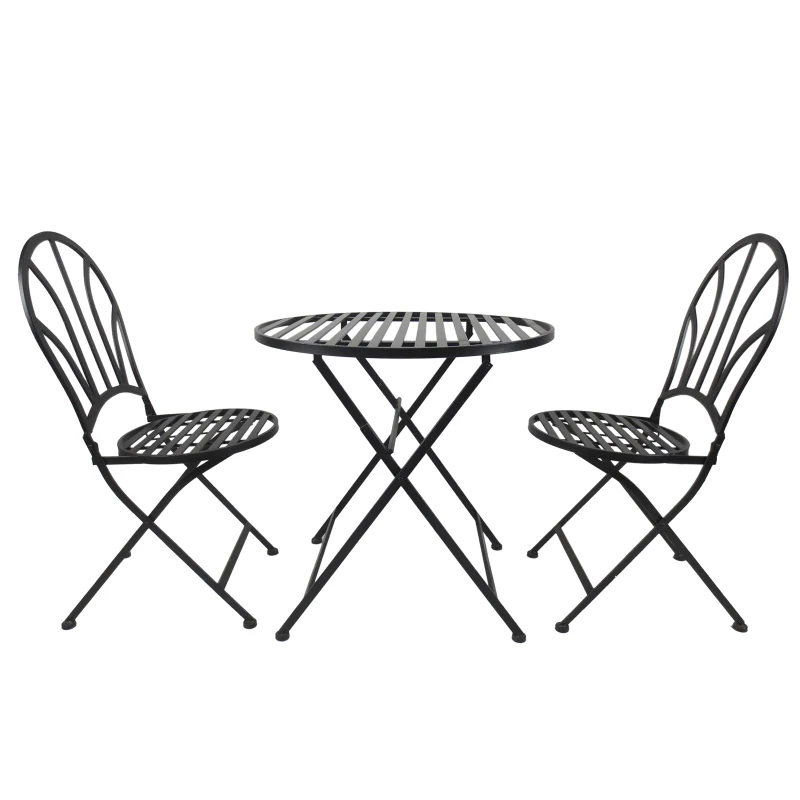 Outsunny Garden Metal Bistro Set 2 Folding Chair 1 Table Outdoor Furniture Black