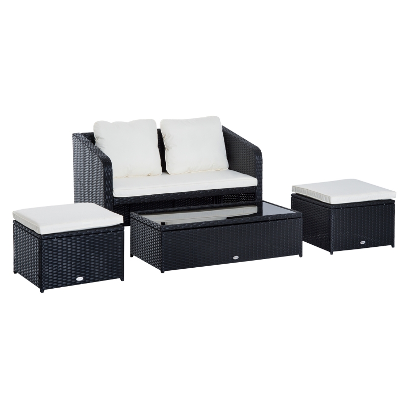 Outsunny 4-Seater Rattan Sofa Set Furniture, Galvanized Steel-Black