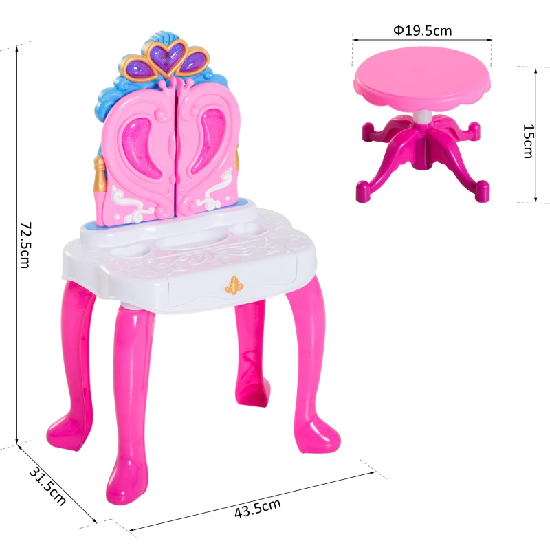 HOMCOM Kids Piano Dressing Table W/Stool Set-Pink/Blue