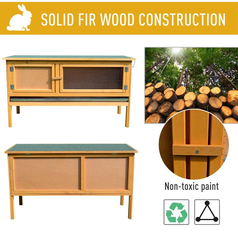 PawHut Wooden Rabbit Hutch Guinea Pigs House Outdoor Small Animal Bunny Cage w/ Hinged Top Slide out Tray 115 x 44.3 x 65 cm
