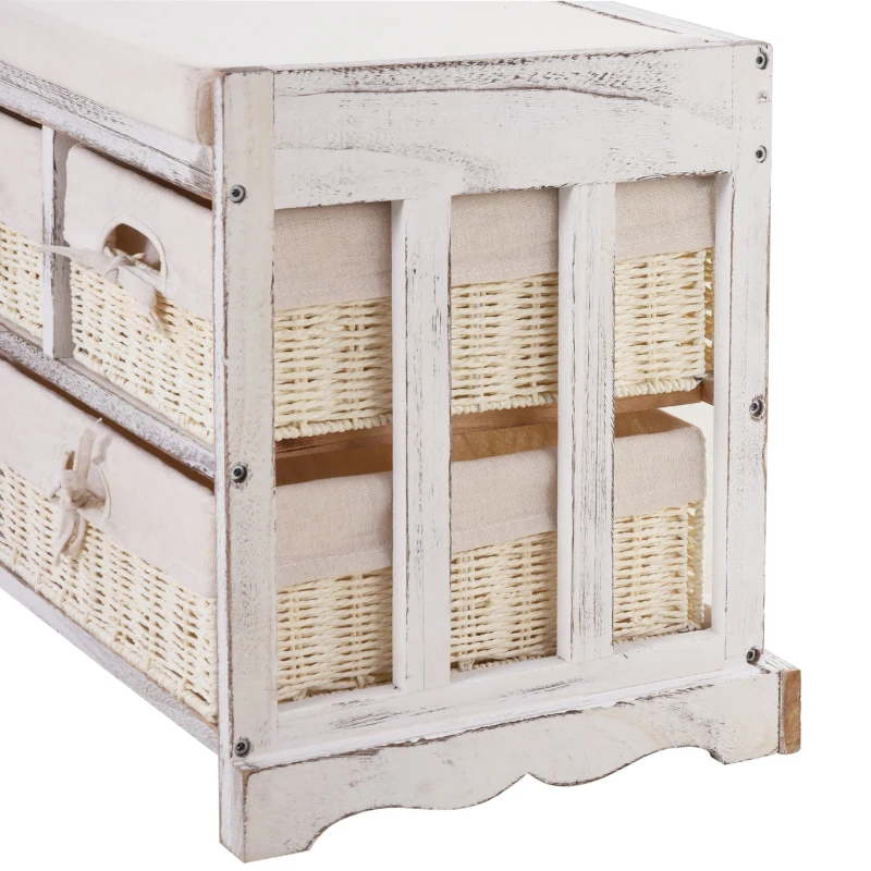 HOMCOM Wooden 5-Basket Drawer Shoe Bench Cream White