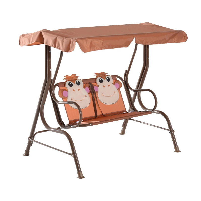 HOMCOM 2-seat Metal Kids Swing Chair-Brown
