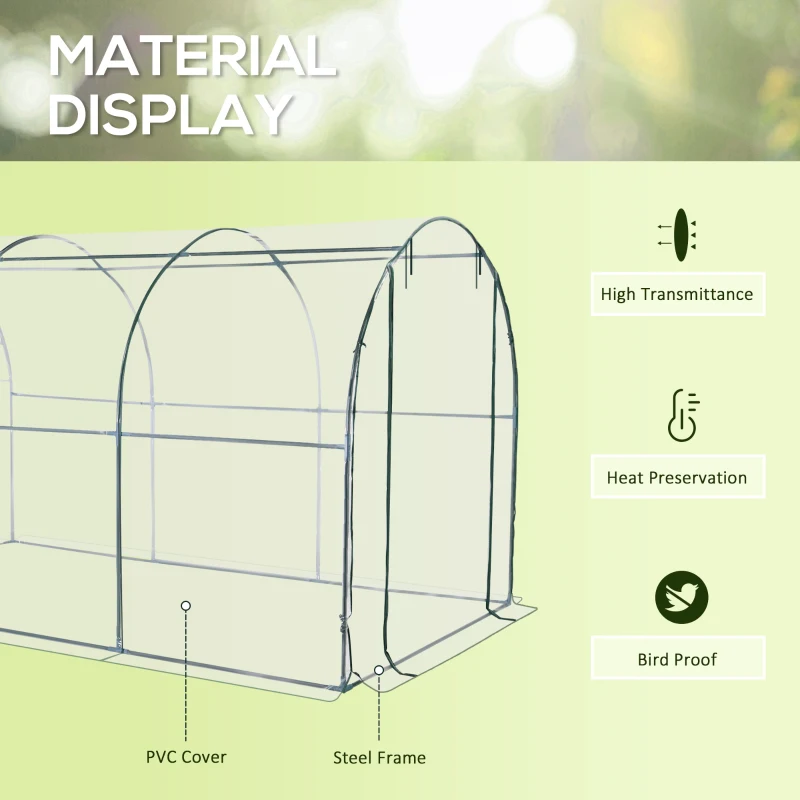Outsunny Walk-in Polytunnel Greenhouse with Roll-up Door Transparent Tunnel Greenhouse with Steel Frame and PVC Cover, 3.5 x 2m