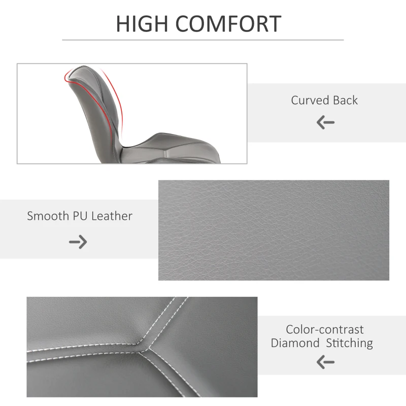 HOMCOM Set of 2 Contrast Stitched PU Leather Racing-Style Dining Chairs Accent Seat w/ Steel Legs Ergonomic Back Padding Home Living Room Grey