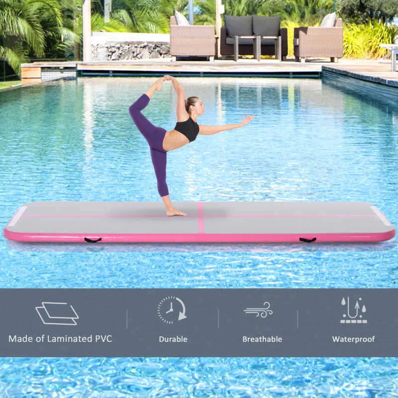HOMCOM 3 x 1m Inflatable Gymnastic Mat Air Track Tumbling Mat for Home Outdoor Swimming Pool Gym Exercise Fitness Yoga Training  With / Electric Air Pump | Handle Bag - Pink