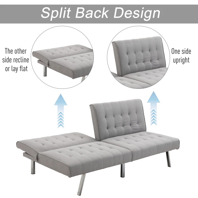 HOMCOM Two Seater Sofa Bed Futon Split Back Recliner W/Wood Frame, 98D x 181W x 79Hcm-Grey