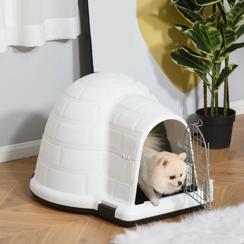 PawHut Plastic Igloo Dog House Puppy Kennel Pet Shelter with Windows for Small Sized Dogs Easy to Clean White