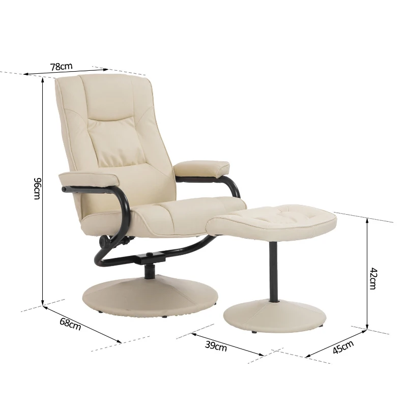 HOMCOM Executive Recliner Chair High Back Swivel Armchair Lounge Seat w/ Footrest Stool (Cream)