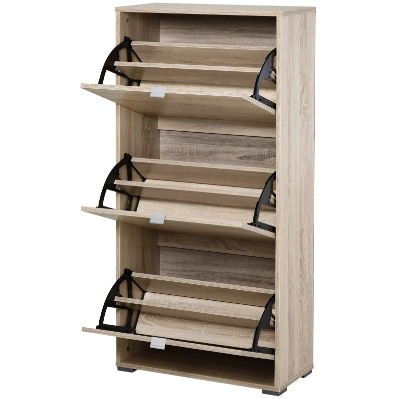 HOMCOM 6-Tier Tilting Tall Shoe Cabinet Rack Simple and Modern Storage Organization Entryway Hallway Furniture