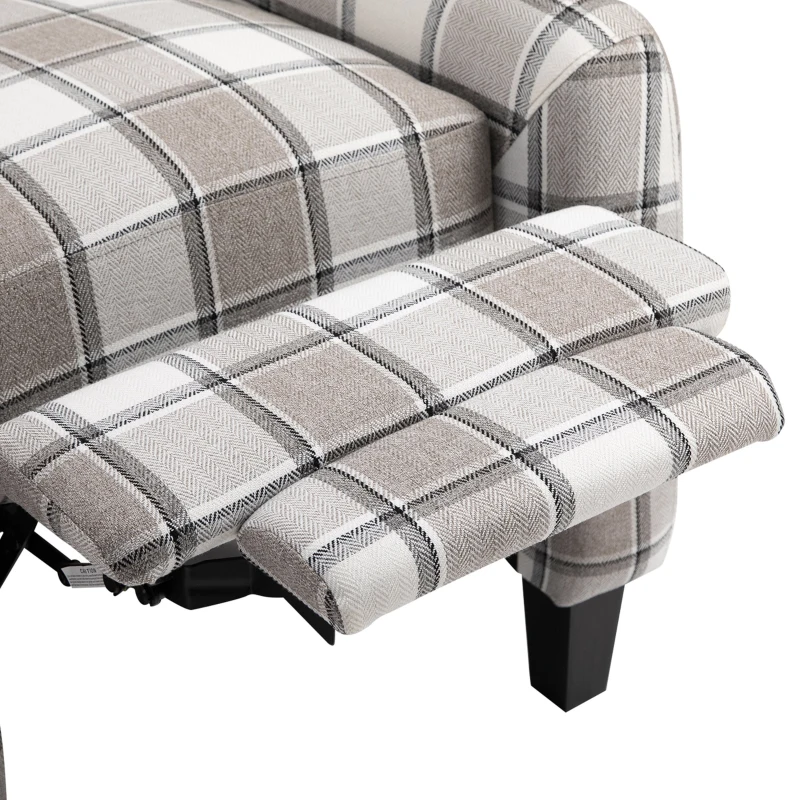 HOMCOM Polyester Upholstered Reclining Plaid Armchair w/ Retractable Footrest Grey